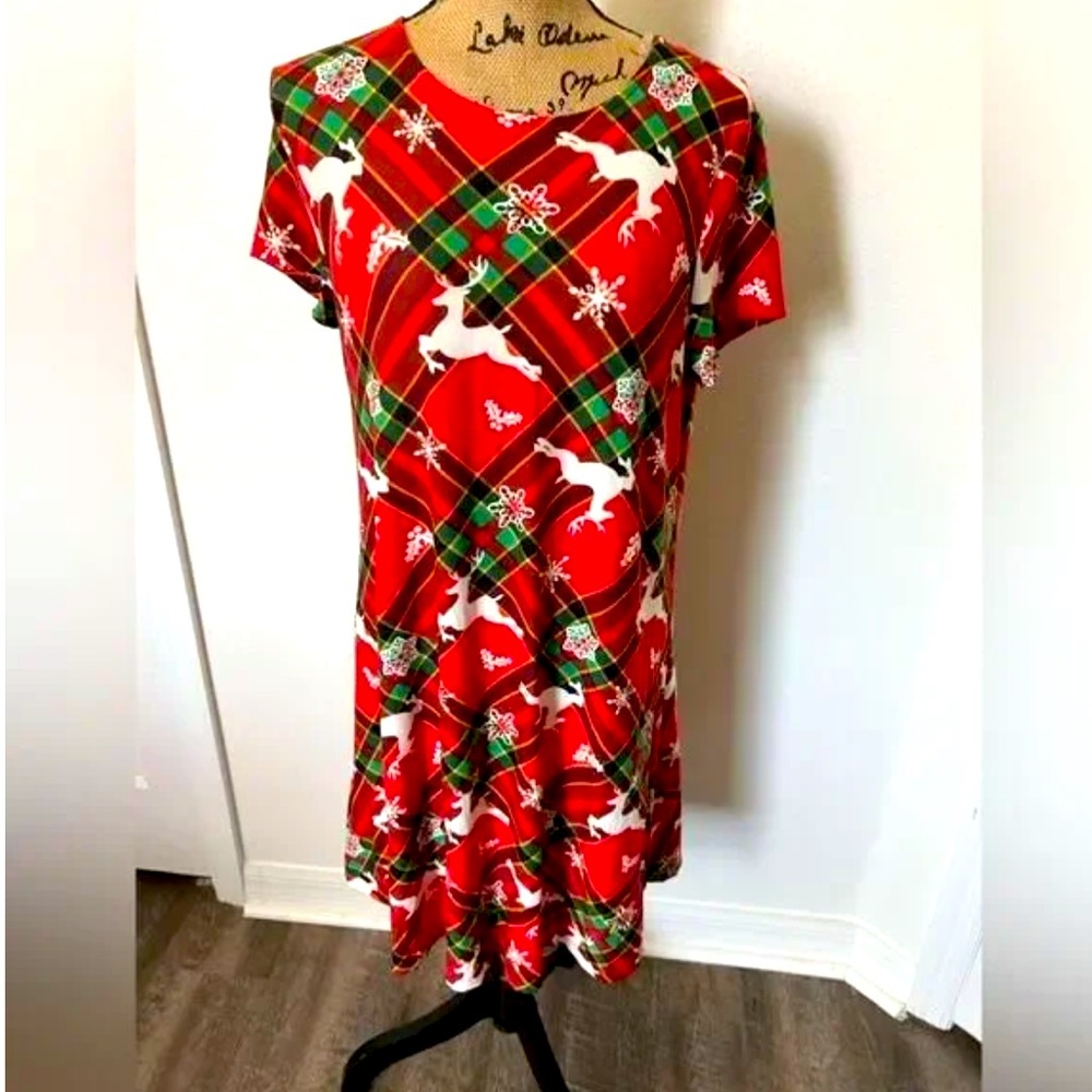 NWT! Allison Britney Women’s Red & Green Short Sleeve Christmas Dress-Size Med